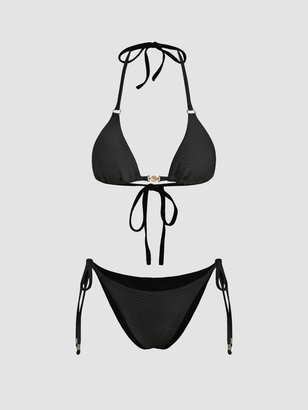 Strukturiertes Neckholder-Bikini-Set
