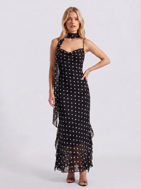 Chiffon Polka-Kleid