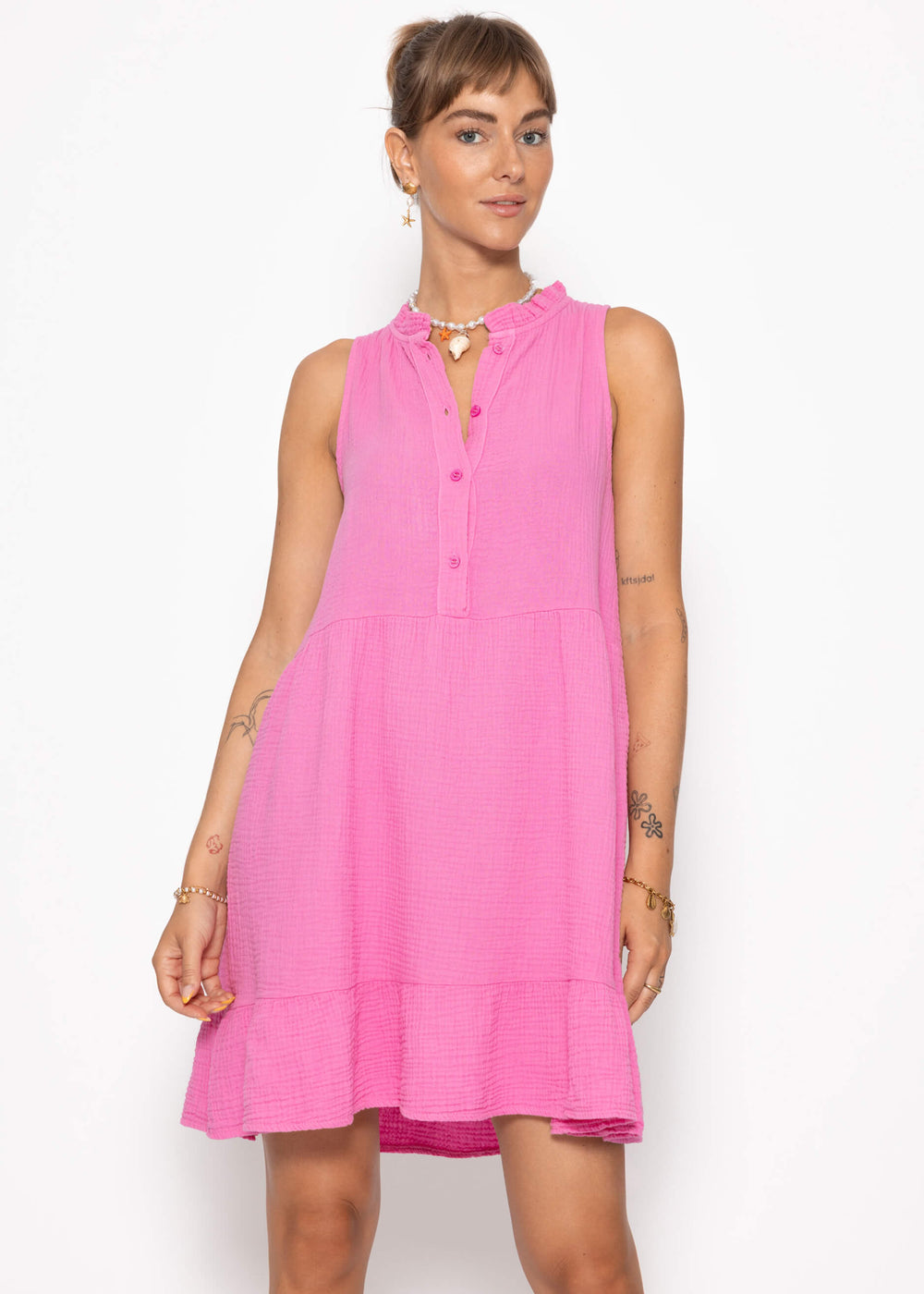 Volant Musselin Kleid – Pink