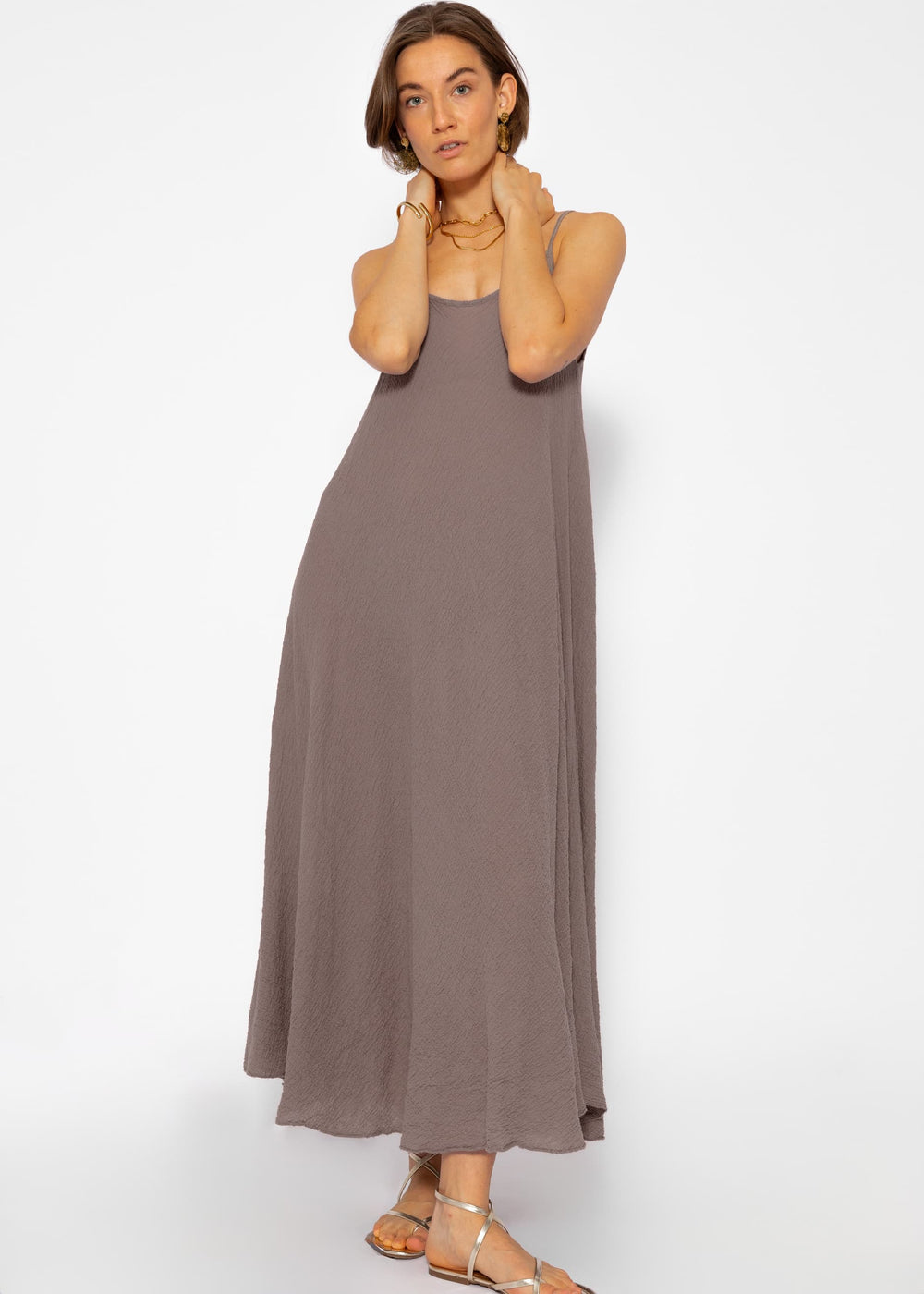 Musselin Strandkleid – Taupe